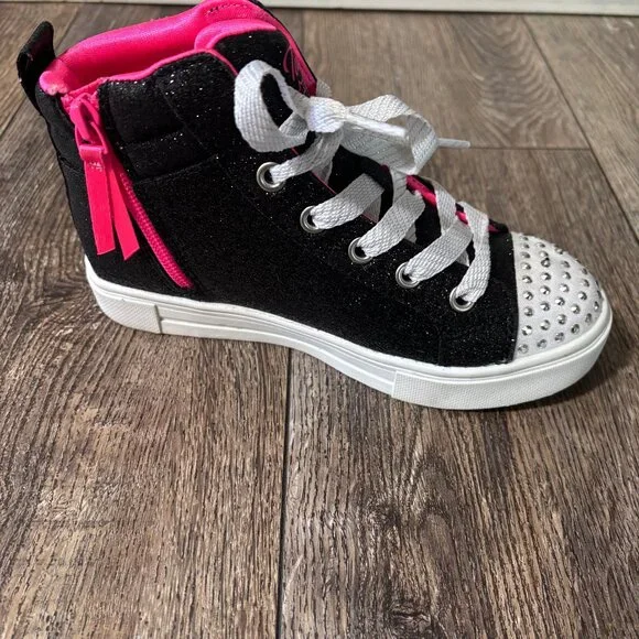 Black and Pink Skechers Twinkle Toes High Top Sneakers, Girls Size 1 - Picture 6 of 7